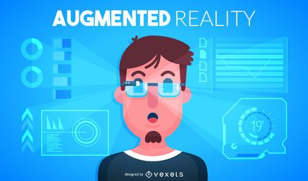 AR boy simulation art FREE Stock Vector, reality, augmented, virtual picture