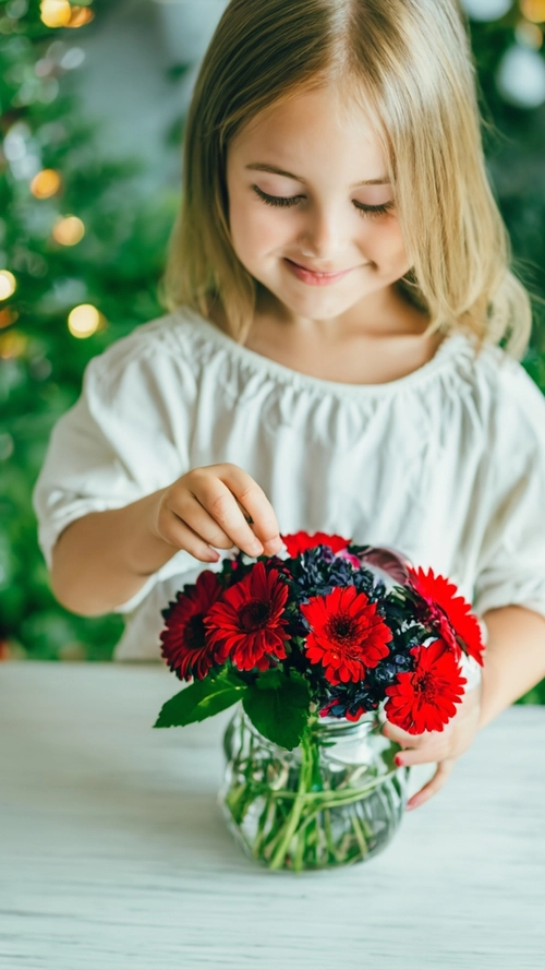Joyful Flower Arrangement FREE Stock Photo, flowers,  arrangement,  child picture