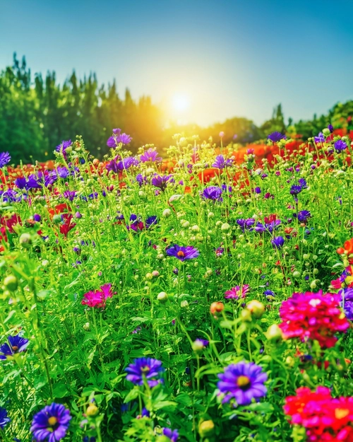 Vibrant Flower Field FREE Stock Photo, flowers,  nature,  sunset picture